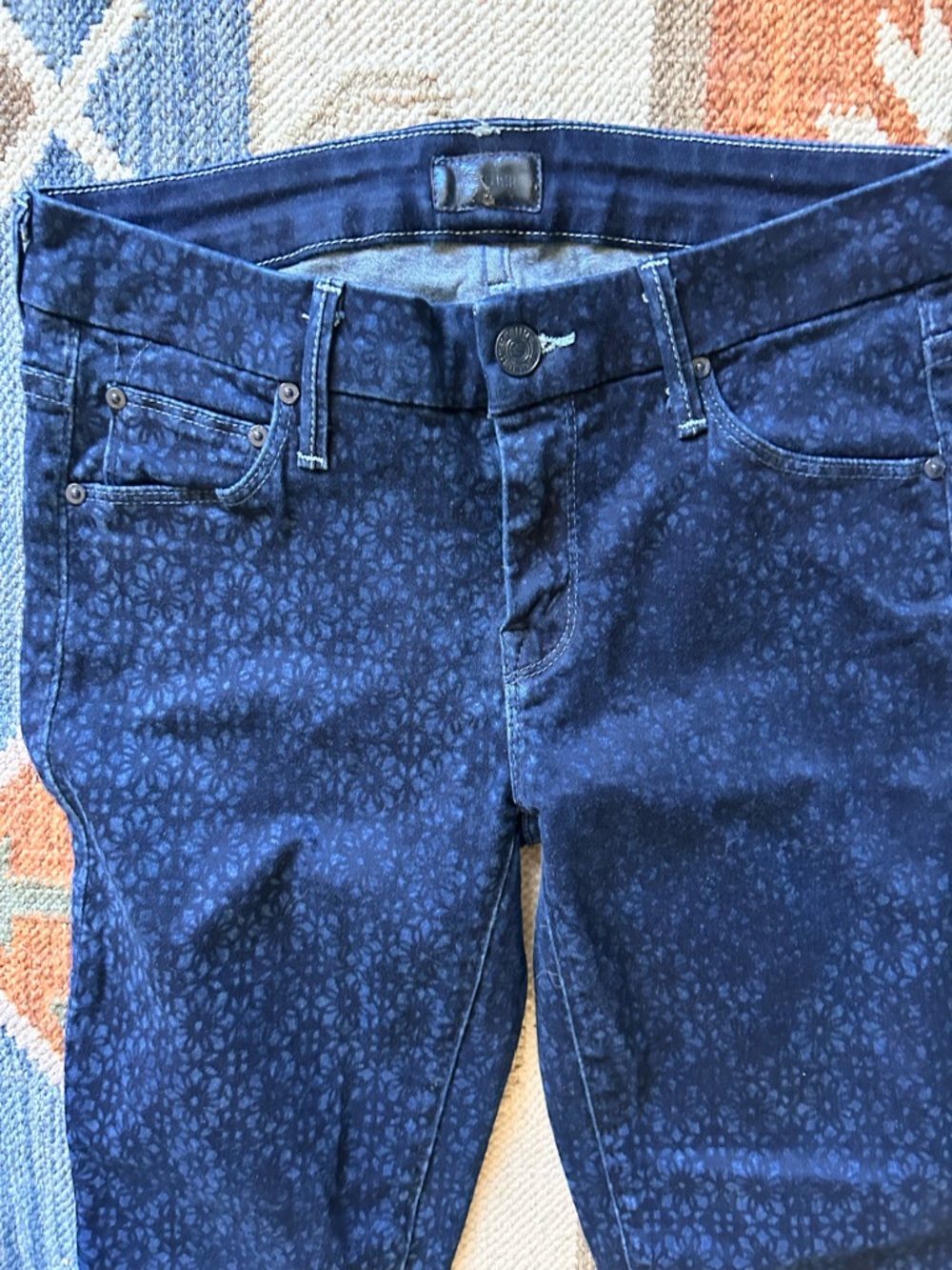 MOTHER the looker Dark Blue wash Floral-Print Skinny Jeans “foulard me once” 25 - Picture 4 of 7
